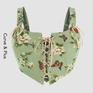 Cider Floral and Butterfly Corset Tank Top